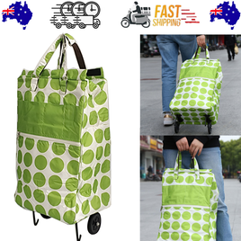 Shopping Trolley Cart Bag Foldable Wheels Carts Bags Market Luggage Basket green circle