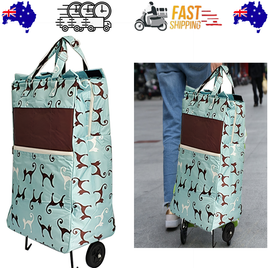 Shopping Trolley Cart Bag Foldable Wheels Carts Bags Market Luggage Basket sky blue cat