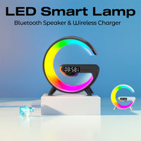 Black Smart G Lamp Night Light Bluetooth Speaker Wireless Charger LED RGB Alarm Clock