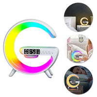 White Smart G Lamp Night Light Bluetooth Speaker Wireless Charger LED RGB Alarm Clock