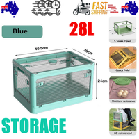 28L BLUE Storage Container Stackable 5 Sides Open Top Lid Transparent Foldable