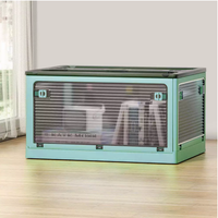 28L BLUE Storage Container Stackable 5 Sides Open Top Lid Transparent Foldable