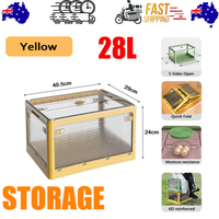 28L yellow Storage Container Stackable 5 Sides Open Top Lid Transparent Foldable