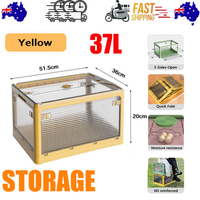 37L yellow Storage Container Stackable 5 Sides Open Top Lid Transparent Foldable