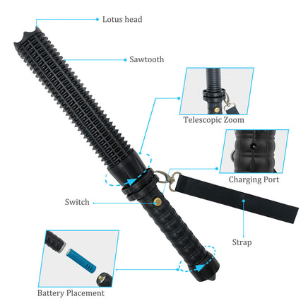 Baseball LED Flashlight Rechargeable Zoom Police Security Torch Baton Lamp Light
