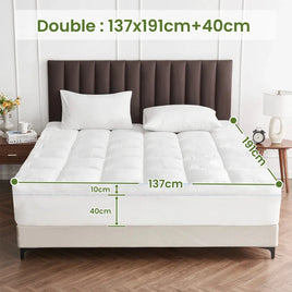1500GSM Bamboo Mattress Topper Extra Thick 10CM Bed Topper Double: 137 x 191 + 40 cm