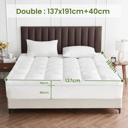 1500GSM Bamboo Mattress Topper Extra Thick 10CM Bed Topper Double: 137 x 191 + 40 cm