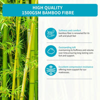 1500GSM Bamboo Mattress Topper Extra Thick 10CM Bed Topper Double: 137 x 191 + 40 cm