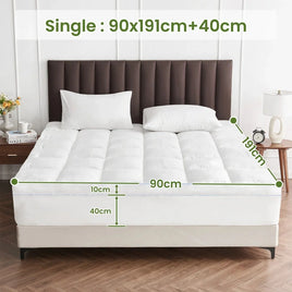 1500GSM Bamboo Mattress Topper Extra Thick 10CM Bed Topper Single: 90 x 191 + 40 cm