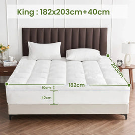 1500GSM Bamboo Mattress Topper Extra Thick 10CM Bed Topper King: 180 x 203 + 40 cm