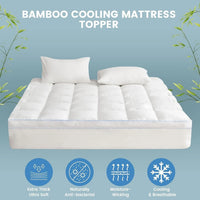 1500GSM Bamboo Mattress Topper Extra Thick 10CM Bed Topper super King: 203 x 203 + 40 cm