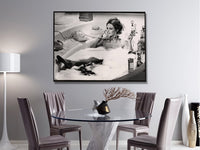 Wall Art 60cmx90cm Brigitte Bardot In the bath poster, Black Frame Canvas