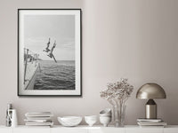 Wall Art 30cmx40cm Black and White Ocean Jump, Black Frame Canvas