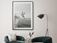 Wall Art 30cmx40cm Black and White Ocean Jump, Black Frame Canvas