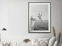 Wall Art 40cmx60cm Black and White Ocean Jump, Black Frame Canvas