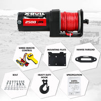 X-BULL 12V Electric Winch 2500LBS Synthetic Rope 15.2M ATV Boat Winch Trailer