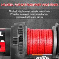 X-BULL 12V Electric Winch 2500LBS Synthetic Rope 15.2M ATV Boat Winch Trailer