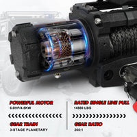 X-BULL 14500lbs Electric Winch 12V Synthetic Rope Wireless Remote Winch 4WD Car 4X4