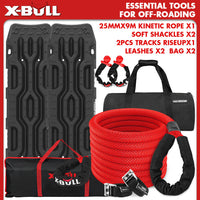 X-BULL Kinetic Recovery Rope Kit soft shackles 25mm x 9m Dyneema / 2PCS Recovery Tracks RISEUP Black