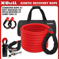 X-BULL Kinetic Recovery Rope Gear Kit soft shackles Hitch Receiver 25mm x 9m Dyneema 