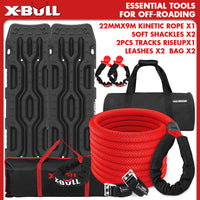 X-BULL Kinetic Recovery Rope Kit soft shackles 22mm x 9m Dyneema / 2PCS Recovery Tracks RISEUP Black