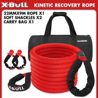 X-BULL Kinetic Recovery Rope Gear Kit Snatch Strap soft shackles 22mm x 9m Dyneema Gear Tow Winch