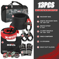 X-BULL 4X4 Recovery Kit Kinetic Recovery Rope Snatch Strap / 2PCS Recovery Tracks 4WD Gen3.0 Red