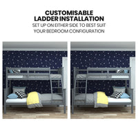 Kingston Slumber Triple Wooden Single Over Double Bunk Bed Frame for Kids, Convertible Design, Grey