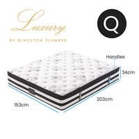 KINGSTON SLUMBER Luxury 34cm Queen Mattress, Medium Firm, Euro Top, 5-Zone Pocket Spring Foam