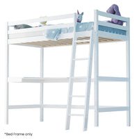 KINGSTON SLUMBER Wooden Kids Single Loft Bed Frame with Desk - White