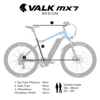 2023 Valk MX7 Electric Bike Medium frame Mountain ebike, Black and Blue