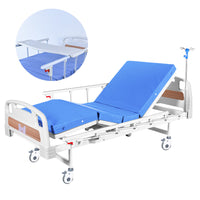 EQUIPMED Medical Bed, w/ Mattress & Over Bed Table, Easy Manual Back and Leg Incline Adjustable, IV Pole, Home Aged Care or ICU Hospital