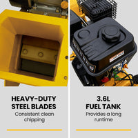 MICHIGAN 7HP 212cc Petrol Wood Chipper, Tree Mulcher - Raptor 1100