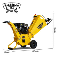 MICHIGAN 7HP 212cc Petrol Wood Chipper, Tree Mulcher - Raptor 1100