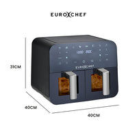 EuroChef 9L Dual Zone Air Fryer, Electric Digital Airfryer Twin Drawers, Black/Silver