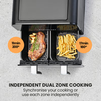 EuroChef 9L Dual Zone Air Fryer, Electric Digital Airfryer Twin Drawers, Black/Silver