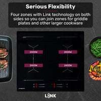 EuroChef 60cm 4 Zone Induction Cooktop, 7200W Electric, Dual Link Bridged Zone Hobs, Touch Controls