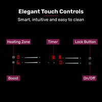 EuroChef 60cm 4 Zone Induction Cooktop, 7200W Electric, Dual Link Bridged Zone Hobs, Touch Controls