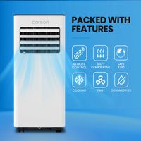 CARSON 2.05kW Portable Air Conditioner, with Fan & Dehumidifier Mode, Remote Control, 24hr Timer, Sleep Mode