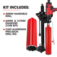 BAUMR-AG 2000W 160mm Handheld Core Drill w/Stand,63mm & 127mm Drill Bit Combo, for Concrete Coring Hole Drilling