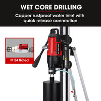 BAUMR-AG 3200W 300mm Wet/Dry Core Drill w/ Wheeled Rig Stand Combo, for Concrete Coring Hole Drilling