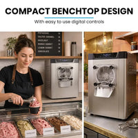 POLYCOOL Commercial 4L Benchtop Hard Ice Cream and Gelato Machine, 16L/hr output, 1400W, Stainless Steel, Digital Control Panel
