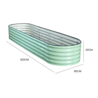 MY FARM 320 x 80 x 42cm Raised Garden Bed, Oval, Corrugated Metal, Light Green