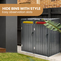 PLANTCRAFT Double Steel Wheelie Garbage Bin Storage Shed, Enclosure with 2 Opening Doors