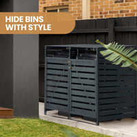 PlantCraft Double Wood Wheelie Bins Storage Shed, 2 Door Garbage Rubbish Bin Enclosure