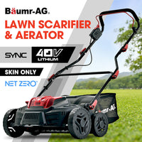 BAUMR-AG 370SX 40V SYNC Cordless Lawn Aerator & Scarifier, Skin Only, Brushless, Scarifying Blade and Dethatcher Rake Cartridges, 4 Depths