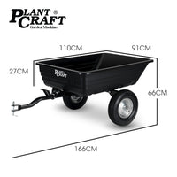 PlantCraft Poly Dump Cart, 272kg Load Heavy Duty Tipper Trailer, 16-inch Tyres, for Ride-on Lawn Mower Tractor, ATV, Quad Bike