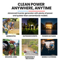 GENPOWER 8.5kW Peak 8.2kW Inverter Generator, Push Button & Remote Start, ATS Compatible, RCD, Portable w/ Wheels, 27L Fuel Tank, Grid Power Home Backup