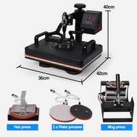 THERMOMATE 38x29cm 5in1 Swing Away Heat Press Machine, Includes T-Shirt, Mug, Cap, Plate Presses