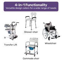 Equipmed Patient Lift Transfer Chair, Easy Hydraulic Height Adjustment, Shower Compatible, Over Toilet, Removable Commode, for Seniors Elderly Disabled